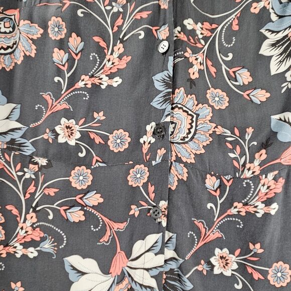 LOFT Petite Midi Dress Womens 10P Gray Floral A Line Button Up Cap Sleeve Casual - Picture 6 of 14